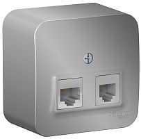 Розетка телефон+компьютер накладная Systeme Electric Blanca 2-м. RJ11+RJ45 5е алюминий картинка